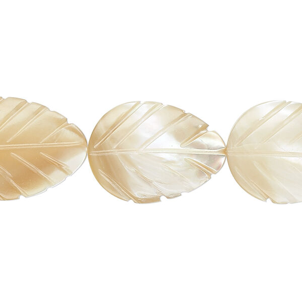 Bead, mother-of-pearl shell (natural), 20x15mm leaf, Mohs hardness 3-1/2. Sold per 15-1/2" to 16" strand. image number 0