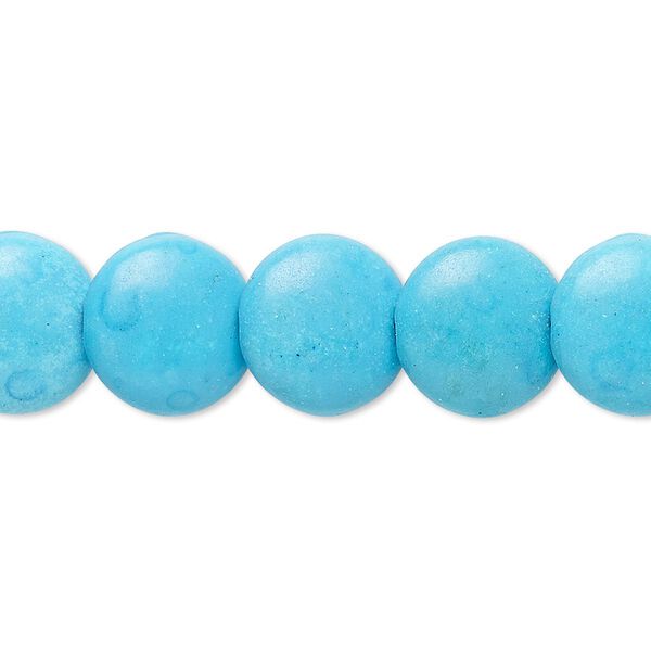Bead, magnesite (dyed / stabilized), blue, 11-12mm lentil, C grade, Mohs hardness 3-1/2 to 4. Sold per 15-inch strand. image number 0