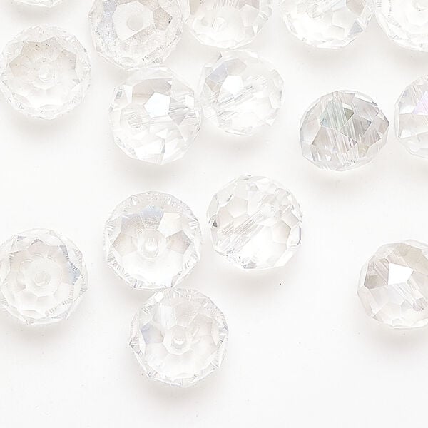 Bead 1pkg50 glass, transparent clear AB, 9x7mm-10x8mm faceted rondelle. image number 0