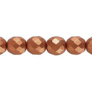 Bead, Czech fire-polished glass, opaque satin copper, 10mm faceted round. Sold per 16-inch strand, approximately 40 beads.