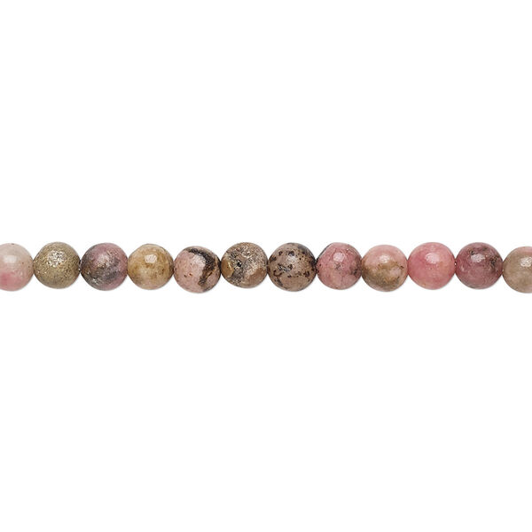 Bead, rhodonite (natural), 3-4mm round, D grade, Mohs hardness 5-1/2 to 6-1/2. Sold per 15" to 16" strand. image number 0