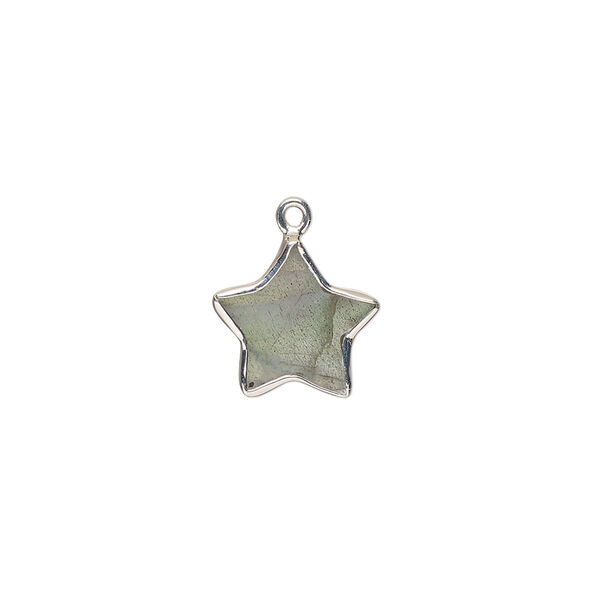 Drop sterling silver labradorite 1pk 12mm hand-cut flat double-sided star, natural image number 0