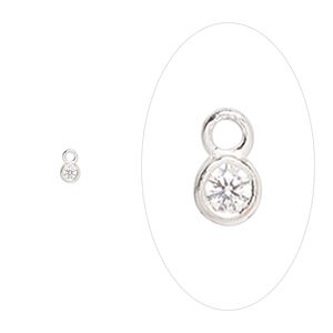 Drop, sterling silver and cubic zirconia, April clear, 2.5mm single-sided birthstone round. Sold per pkg of 2.