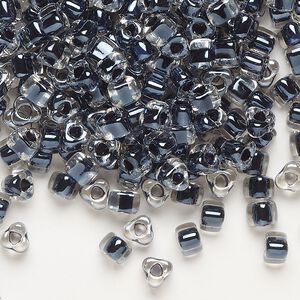 Seed bead, Miyuki, glass, transparent clear color-lined black, (TR1106), #5 triangle. Sold per 25-gram pkg.