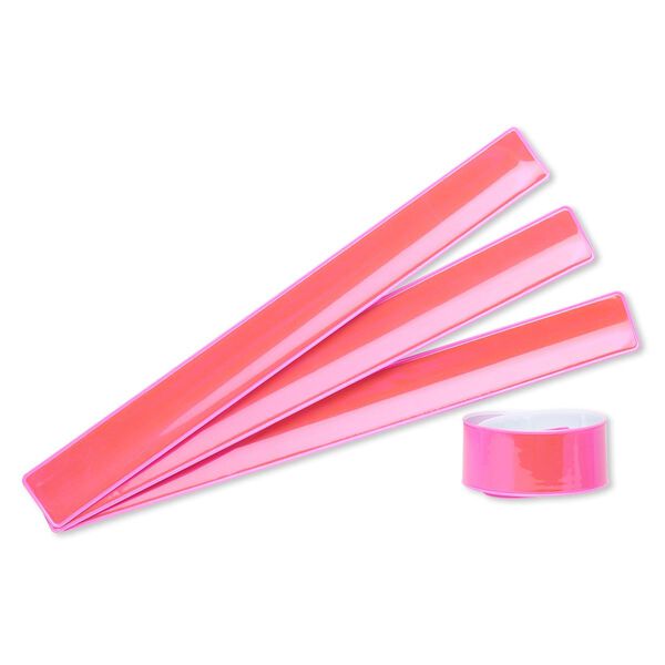 Bracelet, slap-on, plastic and steel, neon pink, 1-inch wide, adjustable from 6 to 8-1/2 inches. Sold per pkg of 4. image number 0
