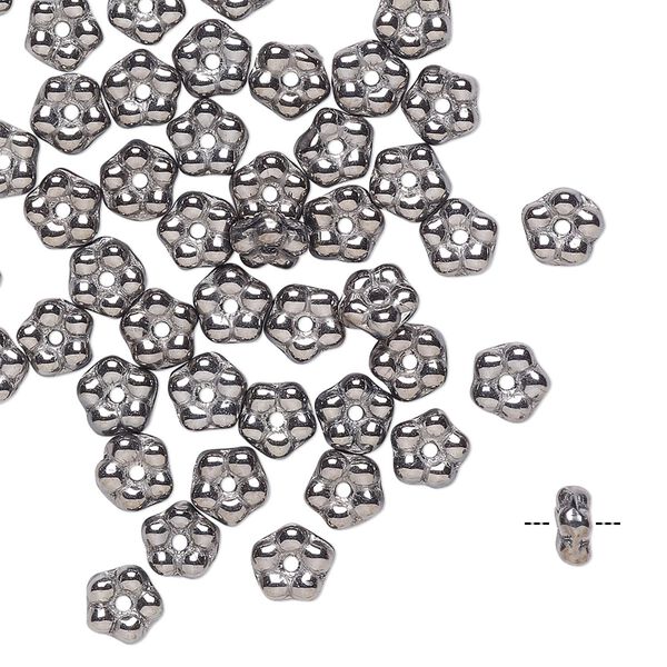Bead, Preciosa, Czech pressed glass, opaque gunmetal, 5x2mm forget-me-not flower. Sold per pkg of 50. image number 0