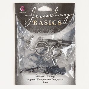 Clasp mix toggle 1pkg8 "pewter" (zinc alloy), 11-18mm round / fits 1.3mm cord, black- / gunmetal-finished brass mixed-strand