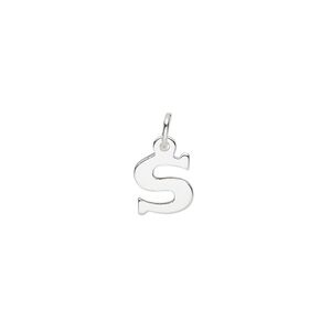 Charm, sterling silver, 8mm single-sided block alphabet letter "S." Sold individually.