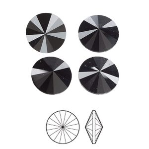 Chaton 6pk jet, Preciosa MAXIMA Czech crystal rhinestone 12mm rivoli