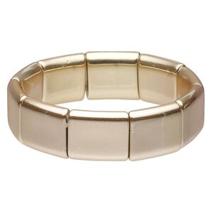 Bracelet, stretch, acrylic, gold, 22x20mm rectangle, 7-1/2 inches. Sold individually.