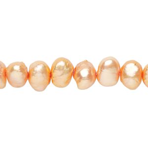 Freshwater pearl 1pkg1, flat-sided potato, 15 inch orange 6-8mm cultured