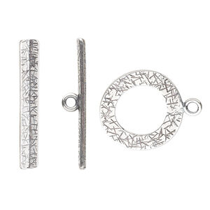 Clasp toggle 1pkg1 silver-plated, 18mm curved round, antique brass JBB Findings 1-strand