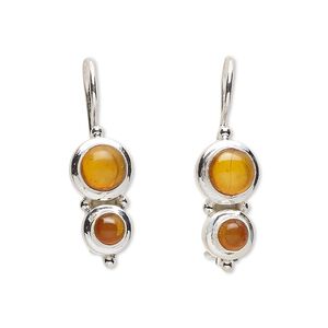 Earring, amber (reconstituted) and sterling silver, 29mm with fishhook ear wire and safety. Sold per pair.