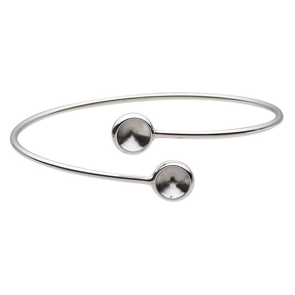 Bracelet, Almost Instant Jewelry®, cuff, imitation rhodium-finished brass, 21mm wide and (2) SS39 rivoli glue-in settings, 8 inches. Sold individually. image number 0