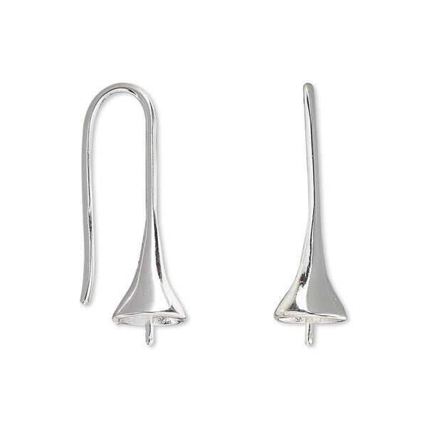 Ear wire 1pkg100 silver-plated, 25mm bell / 3.5mm peg / 8-10mm half-drilled round setting, 18 gauge brass 50 pair image number 0