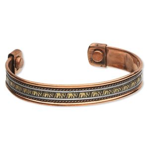 Bracelet, cuff, copper / brass / aluminum / iron, 11mm wide, 7 to 7-1/2 inches with magnetic ends. Sold individually.