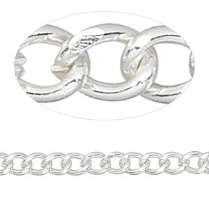 Chain 1pkg1 curb, 5mm, silver-finished brass 5 foot unfinished