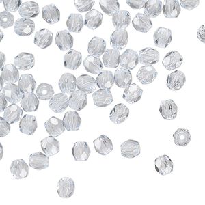 Czech fire-polished glass 1pkg120, faceted round bead transparent ice blue 4mm