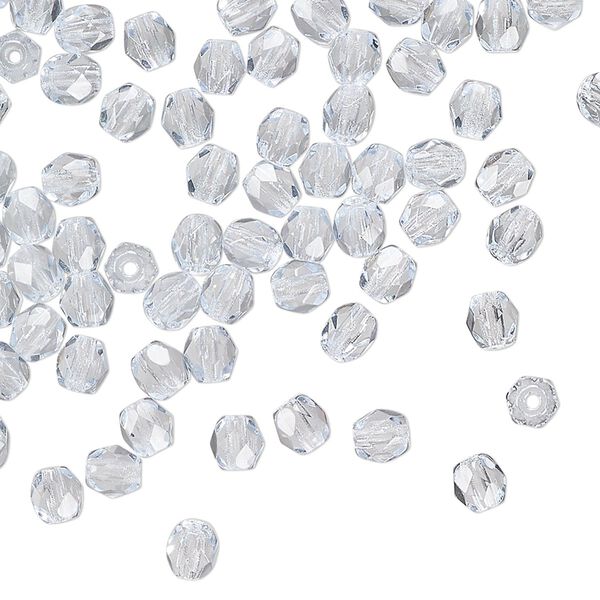 Czech fire-polished glass 1pkg120, faceted round bead transparent ice blue 4mm image number 0