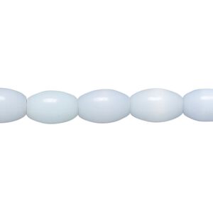 Bead, cat's eye glass (fiber optic glass), light blue, 10x7mm-11x8mm barrel. Sold per 15-inch strand, approximately 35 beads.