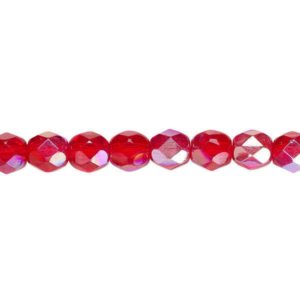Bead, Czech fire-polished glass, translucent light red AB, 6mm faceted round. Sold per pkg of 1,200 (1 mass). image number 0