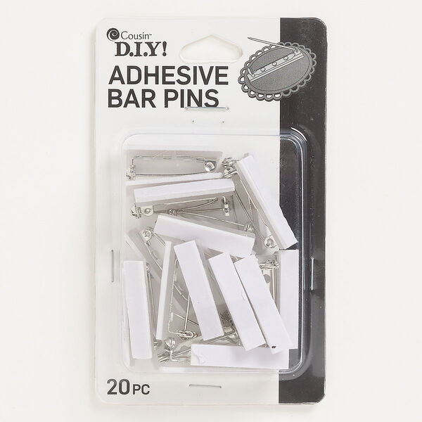 Pin back, steel and acrylic, white, 1-1/4 inch rectangle with adhesive. Sold per pkg of 20. image number 0