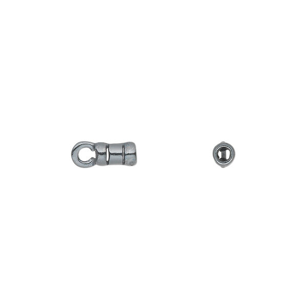Crimp end, JBB Findings, gunmetal-plated pewter (tin-based alloy), 6x3mm tube with loop, 1.75mm inside diameter. Sold per pkg of 4. image number 0