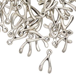 Charm, antique silver-finished "pewter" (zinc-based alloy), 11x8mm 3D wishbone. Sold per pkg of 50.