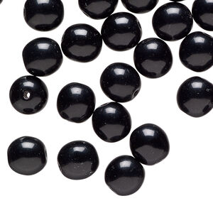 Bead 1pkg50 Czech glass druk, opaque black, 8mm round.
