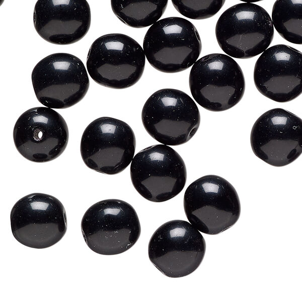 Bead 1pkg50 Czech glass druk, opaque black, 8mm round. image number 0