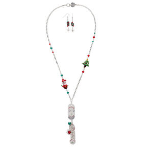 Necklace and earring set, One of a Kind Jewelry, sterling silver / crystal / lampworked glass, red / green / multicolored. Only one available.