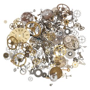 Watch component mix, mixed metal, 0.5-30mm mixed shape. Sold per 1-ounce pkg, approximately 40-240 pieces.
