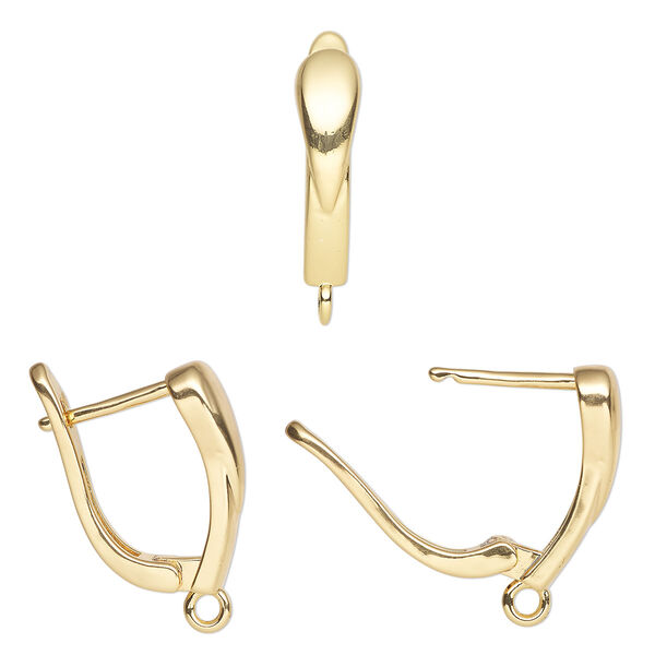 Ear wire, gold-finished brass, 18mm leverback with shield and closed loop, 17 gauge. Sold per pair. image number 0