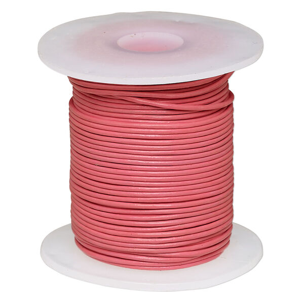 Cord, leather (dyed), pink, 0.5-0.8mm round. Sold per 25-yard spool. image number 0
