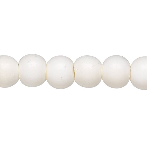 Bead, bone (bleached), white, 10mm round, Mohs hardness 2-1/2. Sold per 15-1/2" to 16" strand. image number 0