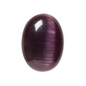 Cabochon, cat's eye glass (fiber optic glass), purple, 30x22mm calibrated oval, quality grade. Sold per pkg of 2.