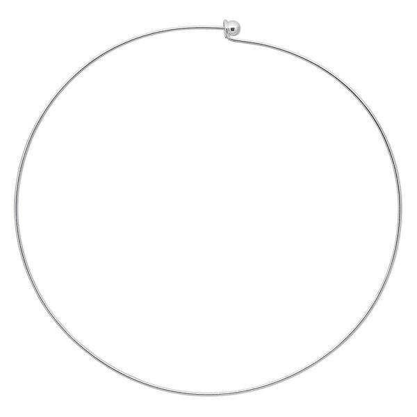 Neckwire, silver-finished brass, 1mm rigid round, 16 inches with 6mm twist-off bead end. Sold individually. image number 0