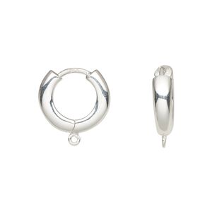 Earring hoop 1pkg2 sterling silver, 16mm hinged / closed loop, 1 pair