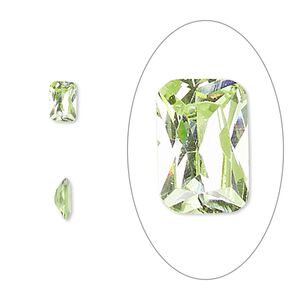 Gem, cubic zirconia, peridot green, 6x4mm faceted emerald-cut, Mohs hardness 8-1/2. Sold per pkg of 2.