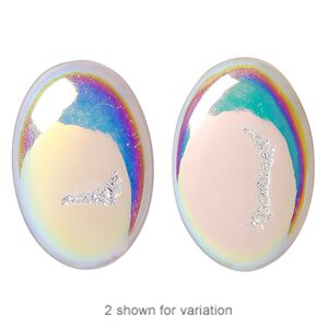 Druzy agate 1pkg1, hand-cut non-calibrated dichroic oval cab 28x19mm-29x20mm