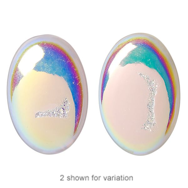 Druzy agate 1pkg1, hand-cut non-calibrated dichroic oval cab 28x19mm-29x20mm image number 0