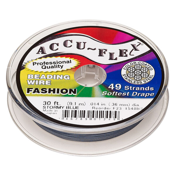 Beading wire, Accu-Flex®, nylon and stainless steel, stormy blue, 49 strand, 0.014-inch diameter. Sold per 30-foot spool. image number 0