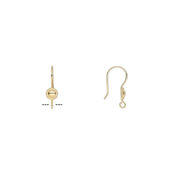 Ear wire fishhook 1pkg10 gold-plated, 21mm / 6mm round / rope edge / open loop, 21 gauge stainless steel 5 pair image number 0
