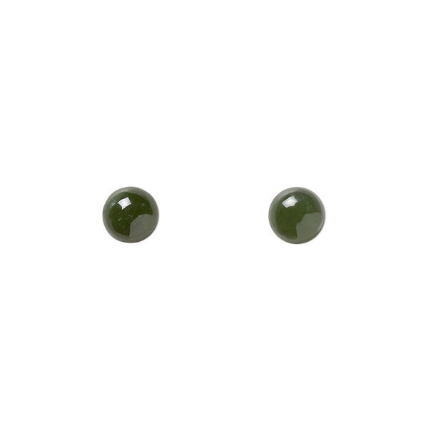 Cabochon, nephrite jade (natural), 6mm calibrated round, B grade, Mohs hardness 6 to 6-1/2. Sold per pkg of 2. image number 0