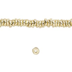 Bead, brass-finished "pewter" (zinc-based alloy), mini chip. Sold per 8-inch strand.