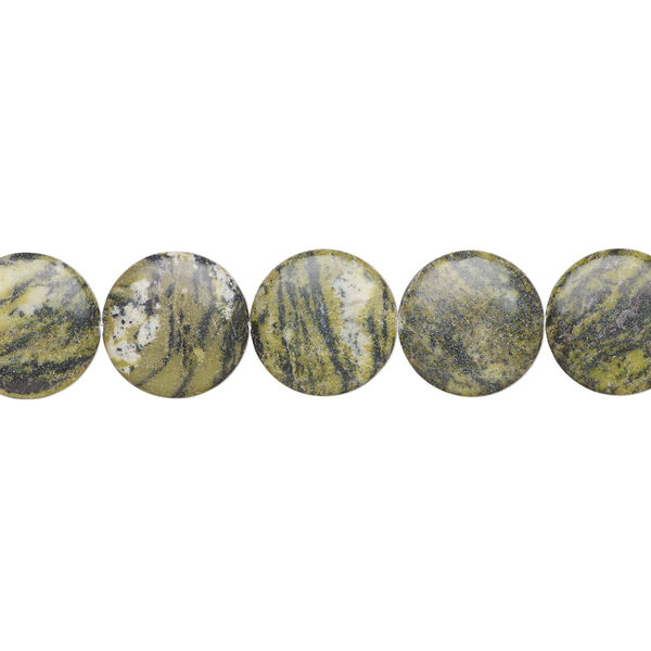 Yellow "turquoise" 1pkg1, puffed flat round bead natural, 15 inch 39-40mm image number 1
