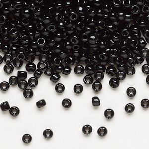 Seed bead, Dyna-Mites™, glass, opaque black, #8 round. Sold per 1/2 kilogram pkg.