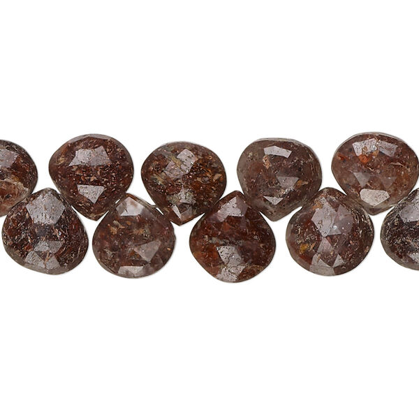 Bead, brown strawberry quartz (natural), 8-10mm hand-cut top-drilled faceted puffed teardrop, C- grade, Mohs hardness 7. Sold per 7-inch strand. image number 0