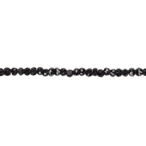 Bead, black onyx (dyed), 2x1mm-3x2mm hand-cut faceted rondelle, C grade, Mohs hardness 6-1/2 to 7. Sold per 13-inch strand. image number 0