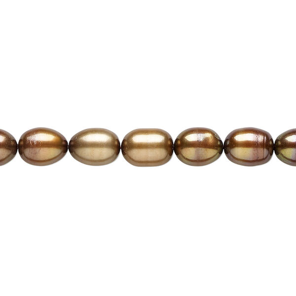 Pearl 1pkg1 cultured freshwater, 5-6mm rice C grade, 15 inch dyed terra cotta image number 0
